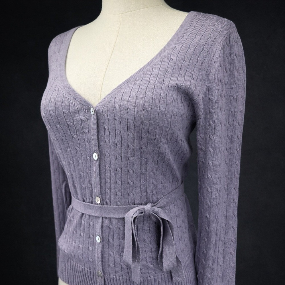 Moda International Coquette‎ Silk Cable Knit Cardigan Sweater Cottage Size Small